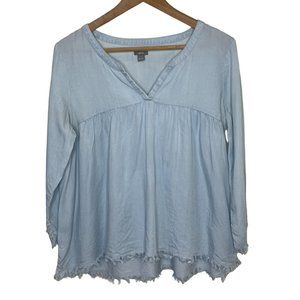 AERIE | Light Denim Top with Frayed Edges | Size M
